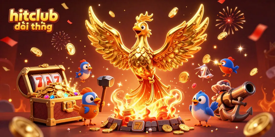 Engage with hitclub đổi thưởng featuring a molten phoenix and underwater treasure explosion in a vibrant casino scene.