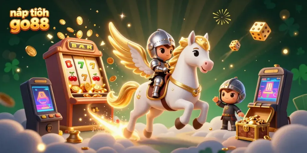 Experience thrilling gaming excitement with nạp tiền go88 featuring a magical horse and vibrant casino elements.