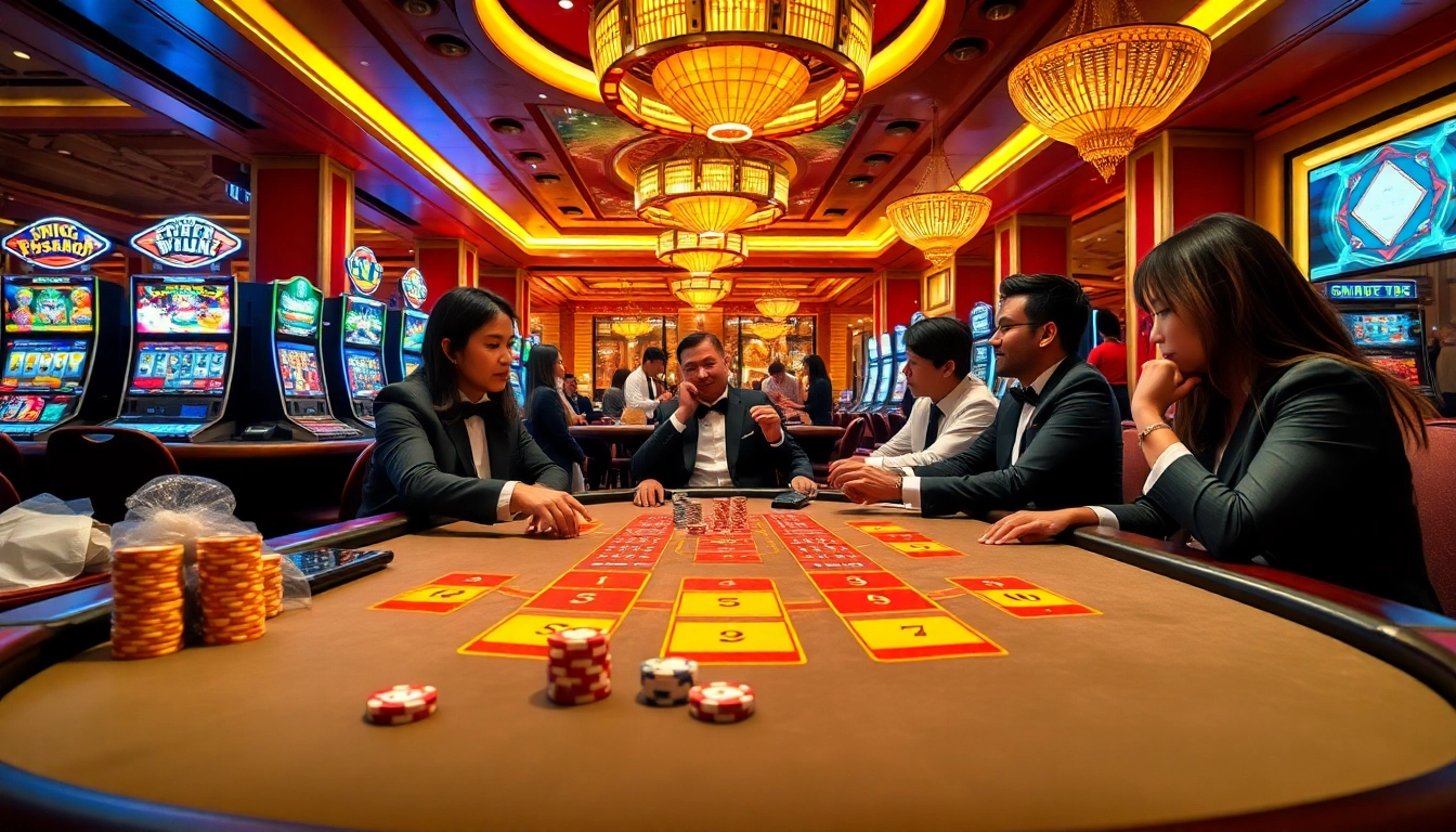 Players enjoying live dealer games at nhà cái thabet casino, showcasing the excitement of high-stakes betting.