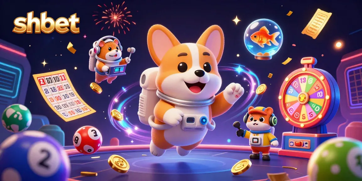 Watch the shbet astronaut corgi float in a vibrant casino scene with colorful lottery elements!