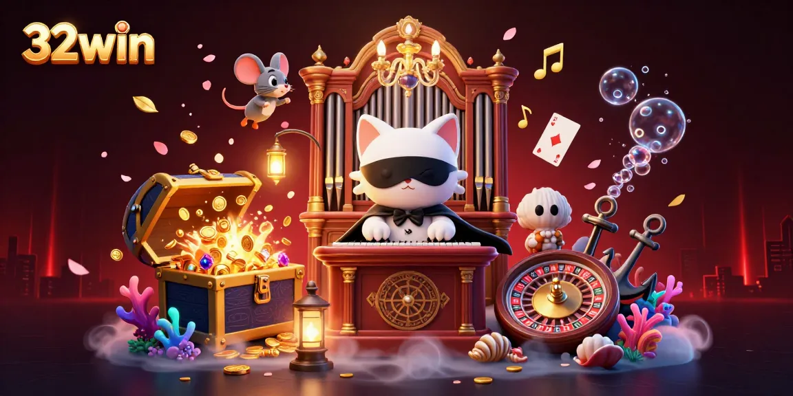 Play thrilling games at 32win with a captivating scene of an animated casino adventure featuring iconic characters and rich, dynamic elements.